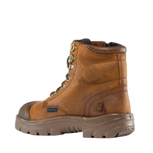 Brown work boot with visible brand logo on a white background
