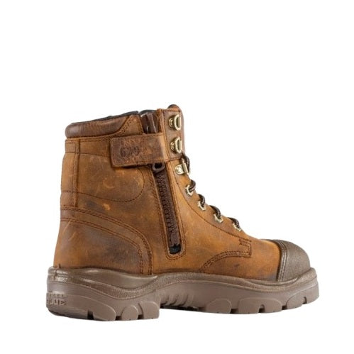 Brown work boot with visible brand logo on a white background