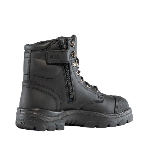 Black boot with zipper on a white background