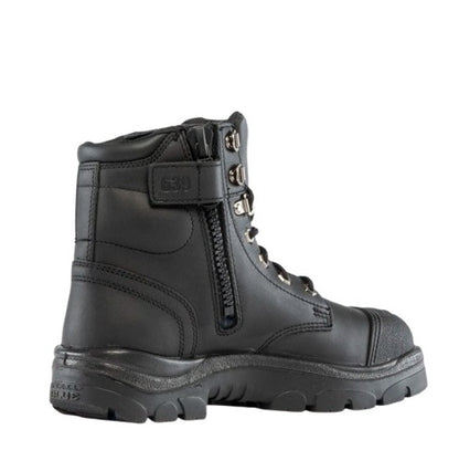 Black boot with zipper on a white background