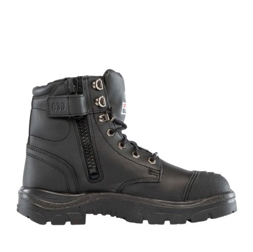 Black boot with a zipper on a white background