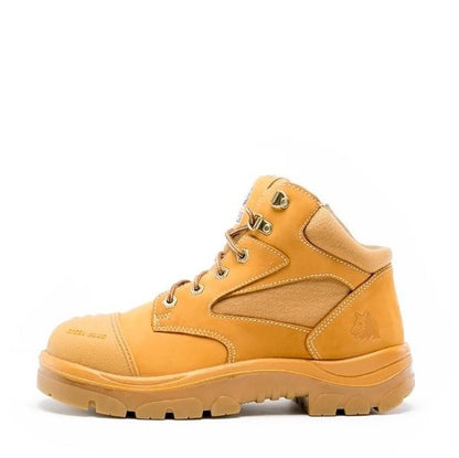 Yellow work boot on a white background