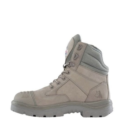 Grey work boot with gray lining on a white background
