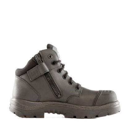 Gray boot with visible brand logo on a white background