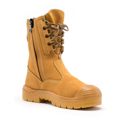 Yellow boot with a zipper on a white background