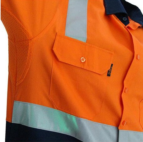 DNC 3547 HiVis 2-Tone Lightweight Cotton Bio-Motion X-Back Long Sleeve with CSR Tape