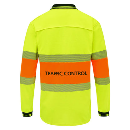 5004TCYO WORKIT Hi-vis Traffic control Long sleeve polo with reflective tape - back view