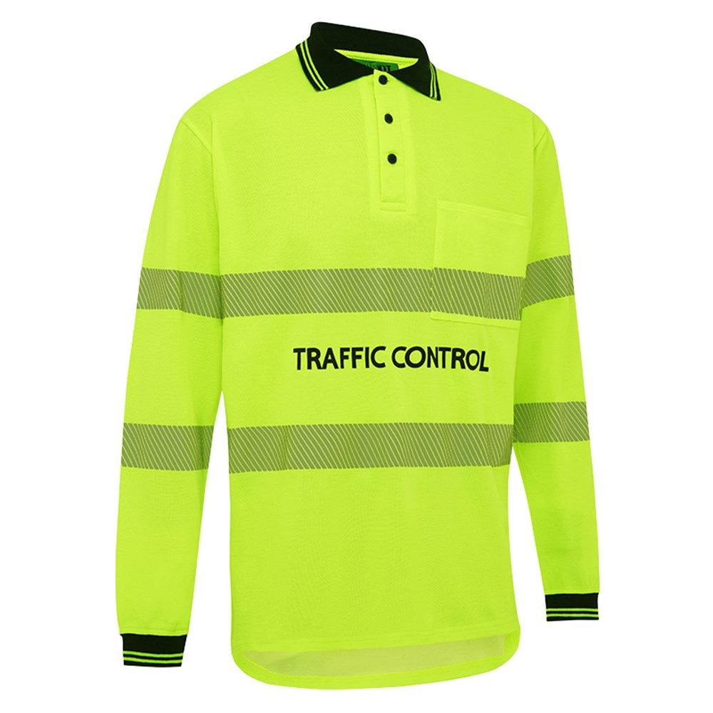 5004TCY WORKIT Hi-vis Yellow Traffic control Long sleeve polo with reflective tape