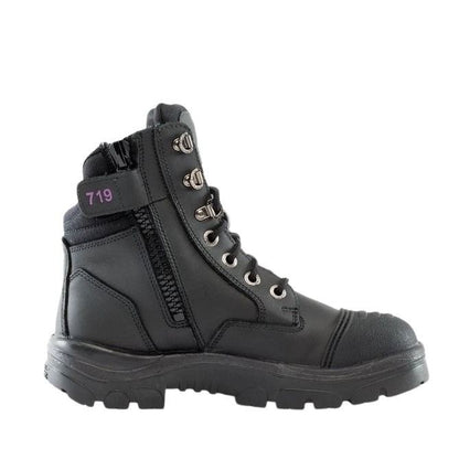 Black boot with visible brand number 719 on a white background