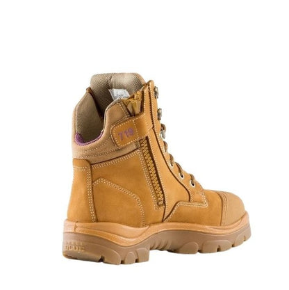 Tan work boot on a white background