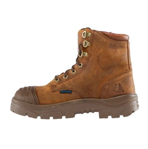 Steel Blue 512739 Women's Scuff Waterproof Safety Work Boots - Brown Colour - Side View with Logo Steel Blue visible