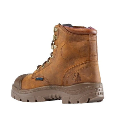 Steel Blue 512739 Women's Scuff Waterproof Safety Work Boots - Brown Colour - Back Side View with Steel Blue Logo Visible