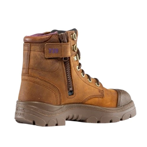 Steel Blue 512739 Women's Scuff Waterproof Safety Work Boots - Brown Colour - Back Side View 