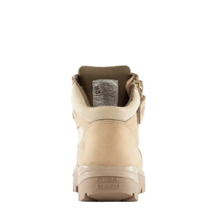 Beige boot with a visible brand logo on a white background