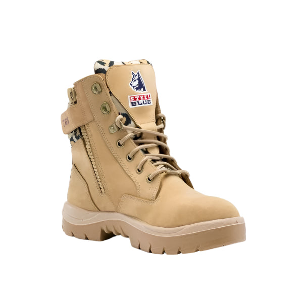 Steel Blue 522761 Southern Cross Nitrile Outsole Zip Safety Boots - Front Side View  - Jungle pattern and beige colour