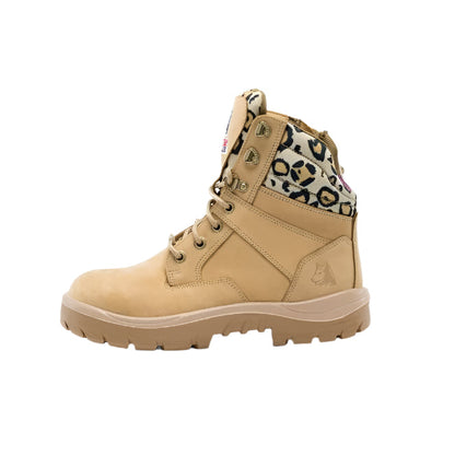 Steel Blue 522761 Southern Cross Nitrile Outsole Zip Women's Work Safety Boots - Side View  - Jungle pattern and beige colour