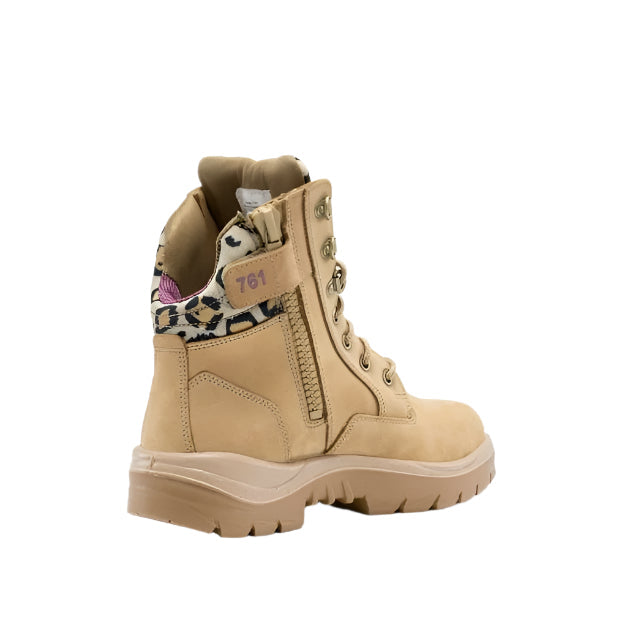 Steel Blue 522761 Southern Cross Nitrile Outsole Zip Safety Boots - Back Side View  - Jungle pattern and beige colour