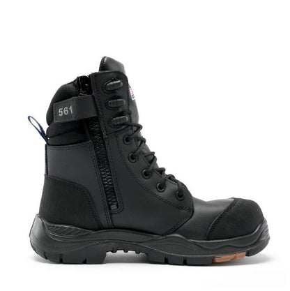 Black tactical boot with brand logo on a white background