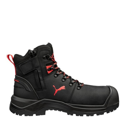 Black heavy duty zip sided mining compliant Puma 632747 Iron HD Mid Black Safety Boot