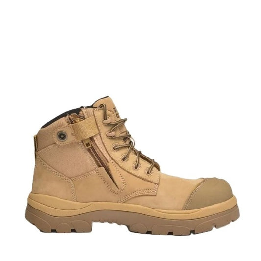 Wheat coloured Wide toe Wide Load 690WZC Wheat 6 Zip Side Composite Safety Boot