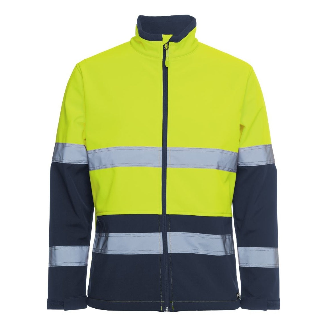 JBs Wear 6DWJ Hi Vis Day/Night Three Layer Softshell Jacket - Yellow / Navy - Front View