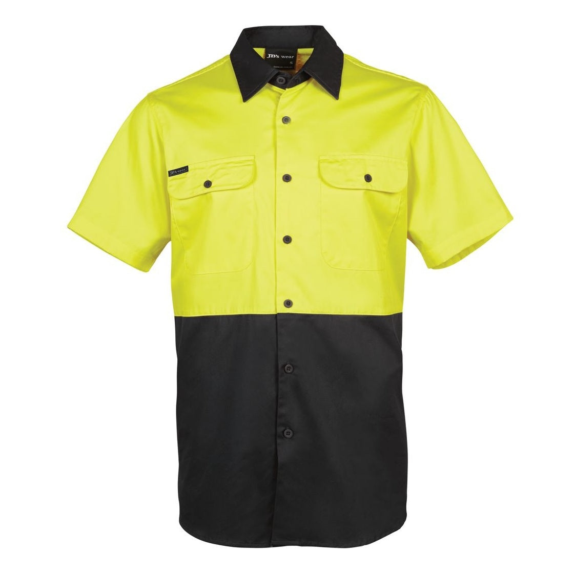 JB's Wear 6HWSS Hi Vis S/S 150G Work Shirt - Yellow / Black - Front View