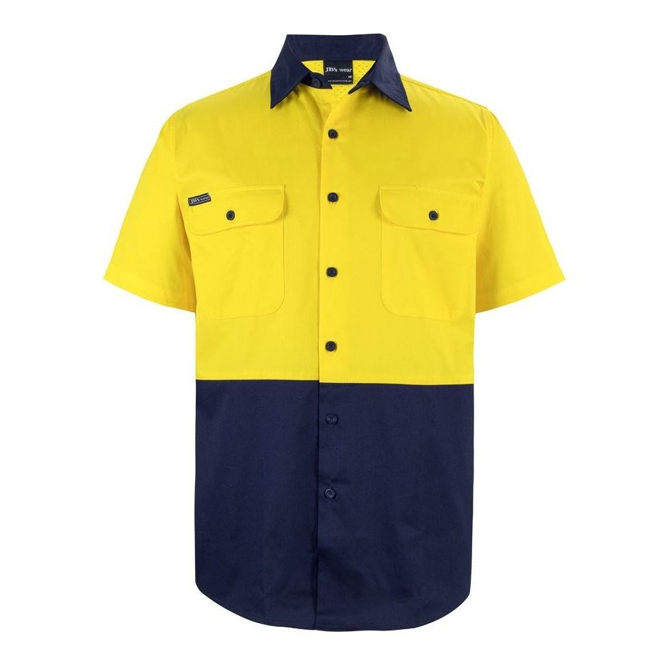 JB's Wear 6HWSS Hi Vis S/S 150G Work Shirt - Yellow / Navy - Alternative Front View