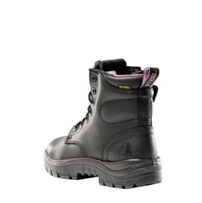 Black work boot on a white background