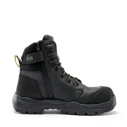 Black tactical boot with visible brand number on a white background