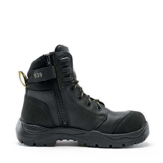 Black tactical boot with visible brand number on a white background