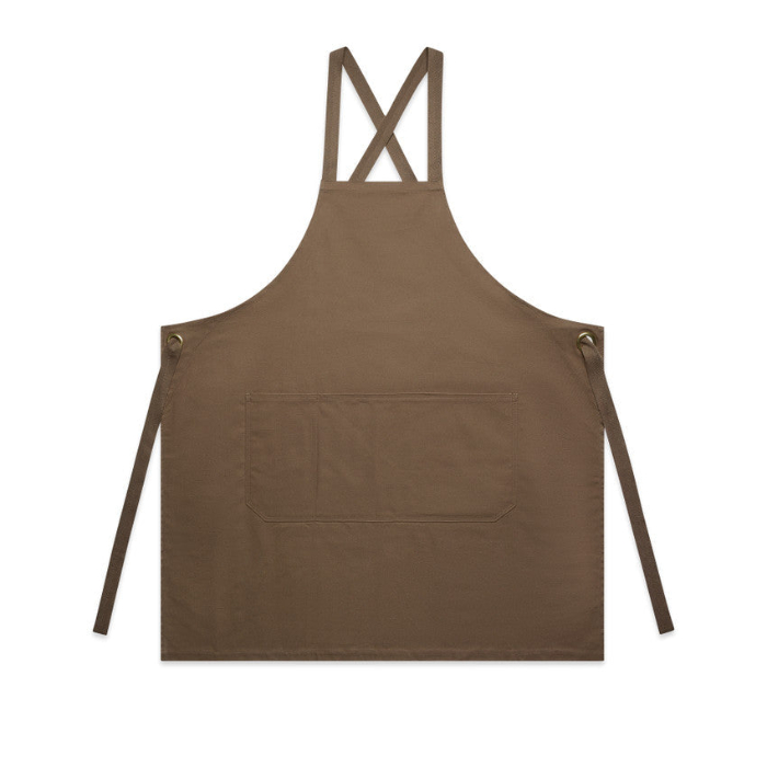 Walnut brown bib apron with a single front pocket,  AS Colour 1082 Carrie Apron, front view