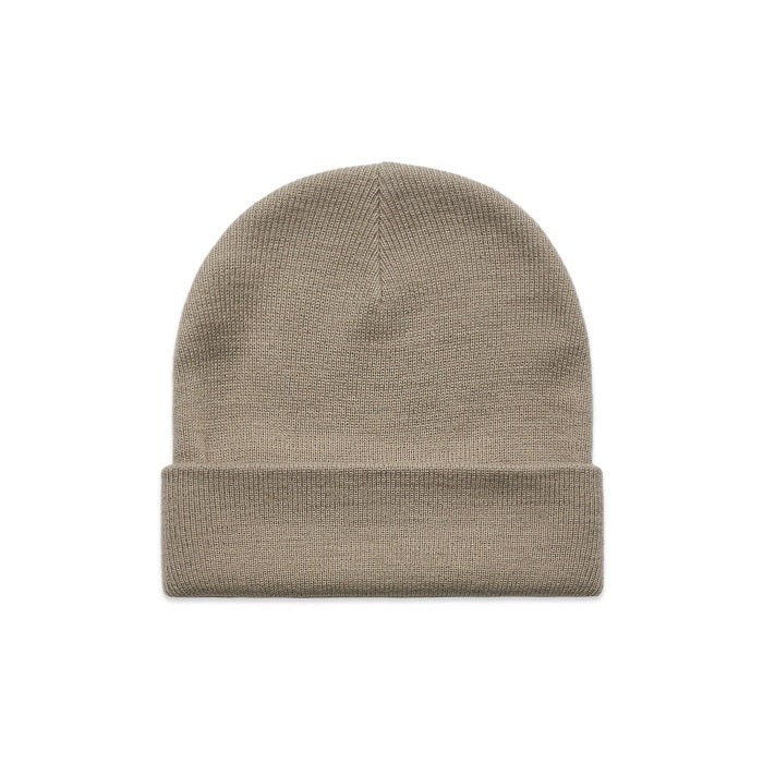 Mens mushroom coloured, medium weight, AS Colour 1107 Cuff Beanie front view
