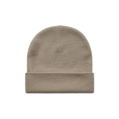 Mens mushroom coloured, medium weight, AS Colour 1107 Cuff Beanie front view
