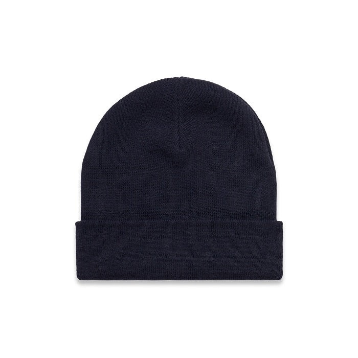 Mens Navy blue relaxed fit, AS Colour 1107 Cuff Beanie, front view