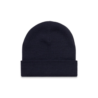 Mens Navy blue relaxed fit, AS Colour 1107 Cuff Beanie, front view