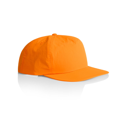 Safety orange, snap back, single front panel, AS Colour 1114F Surf Safety Cap front angle view