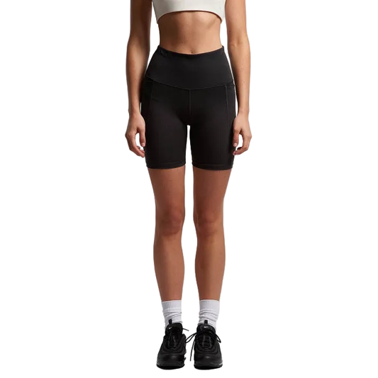 Ladies black high-waisted athletic biker shorts AS Colour 4621 Womans Active Bike Shorts, front model view