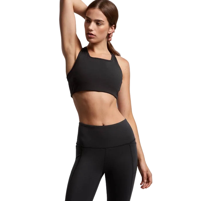 Black athletic performance  crop top AS Colour 4640 Womans Active Bra Top front model view