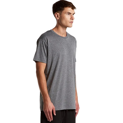Mens performance round neck t shirt, AS Colour 5001A Mens Staple Active Tee, model front angled view