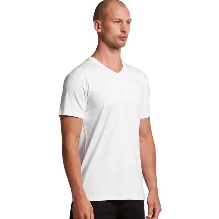 Mens relaxed fit white, AS Colour 5001v Mens V-Neck Staple Tee front angle view