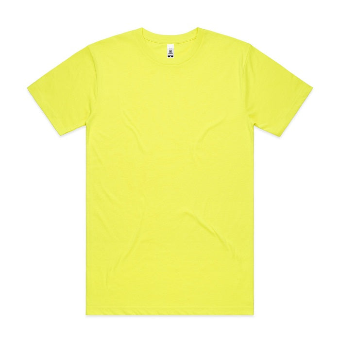 Bright neon safety yellow, AS Colour 5050F Mens Block Safety Short Sleeve Tee, Hi Visability certification, front view