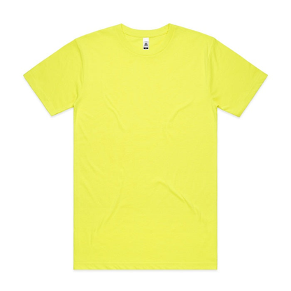 Bright neon safety yellow, AS Colour 5050F Mens Block Safety Short Sleeve Tee, Hi Visability certification, front view