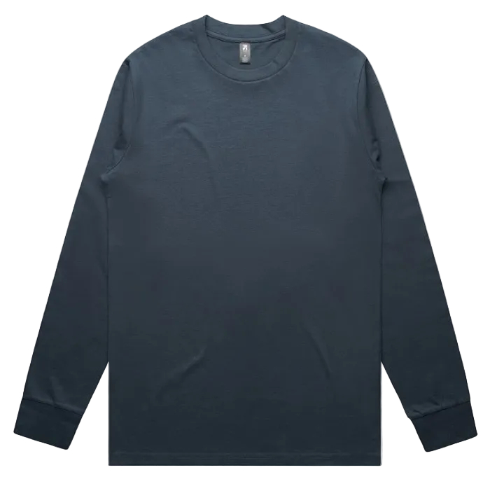 Mens petrol blue premium cotton AS Colour 5071 Classic Long Sleeve Tee front view
