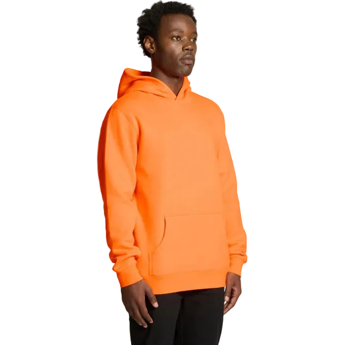 Hi visibility safety orange, regular fit, AS Colour 5102F Stencil Safety Hood, model front angle view