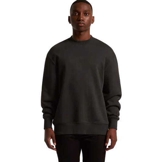 Coal charcoal coloured, relaxed fit, AS Colour 5145 Mens Heavy Crew Top, model front view