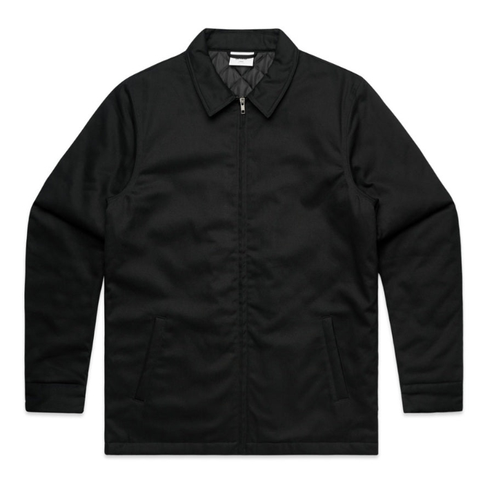 Classic black zip-up jacket with a pointed collar and two front pockets, AS Colour 5523 Service Jacket, front view
