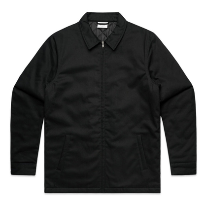 Classic black zip-up jacket with a pointed collar and two front pockets, AS Colour 5523 Service Jacket, front view