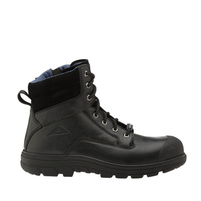 Black leather zip sided ankle boot with a protective toe cap, Ascent 129467 Alpha 2 4E Composite Zip Side Boots, side view
