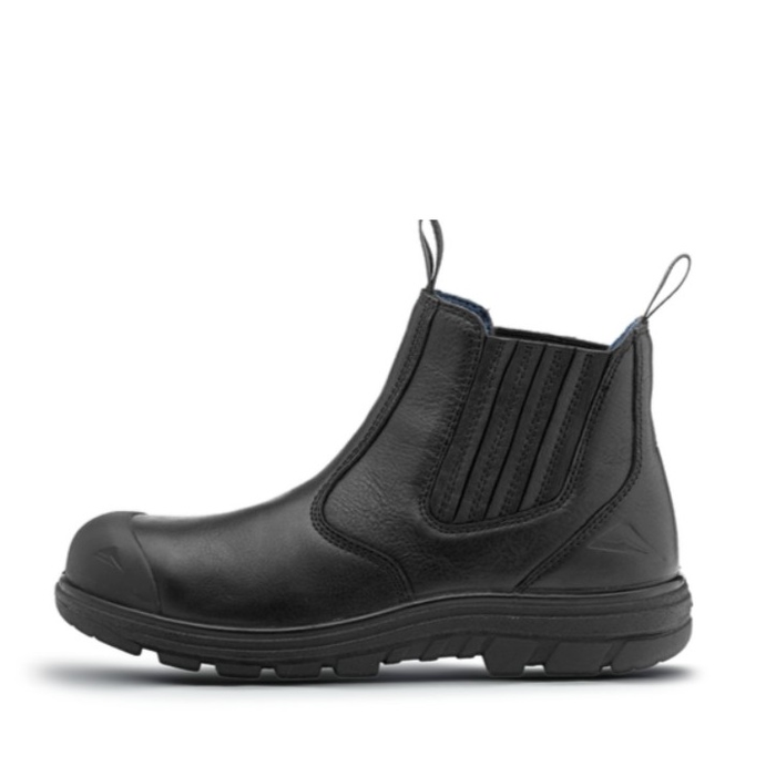 Mens black, scuff cap, Ascent 129473 Sigma 2 4E Composite Slip On Safety Boots, wide fit, side view