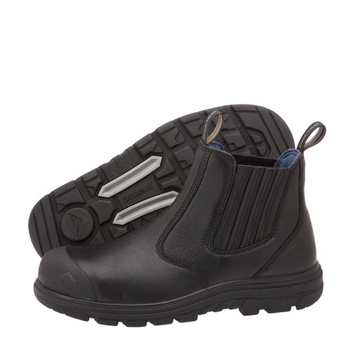 Black leather Chelsea-style work boots, Ascent 129473 Sigma 2 4E Composite Slip On Safety Boots, built in arch support